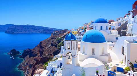 The village of Oia in Santorini, Greece