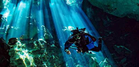 Diving in a Cenote in Merida, Mexico